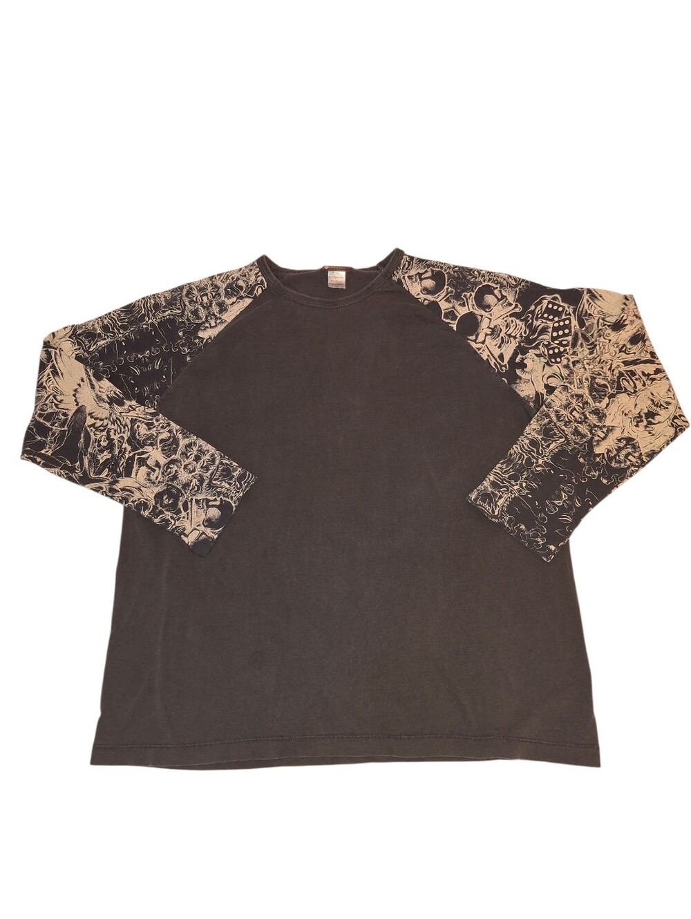 Mens Vintage Y2K Aces And Eights Skull Long Sleeve Shirt Black Size XL